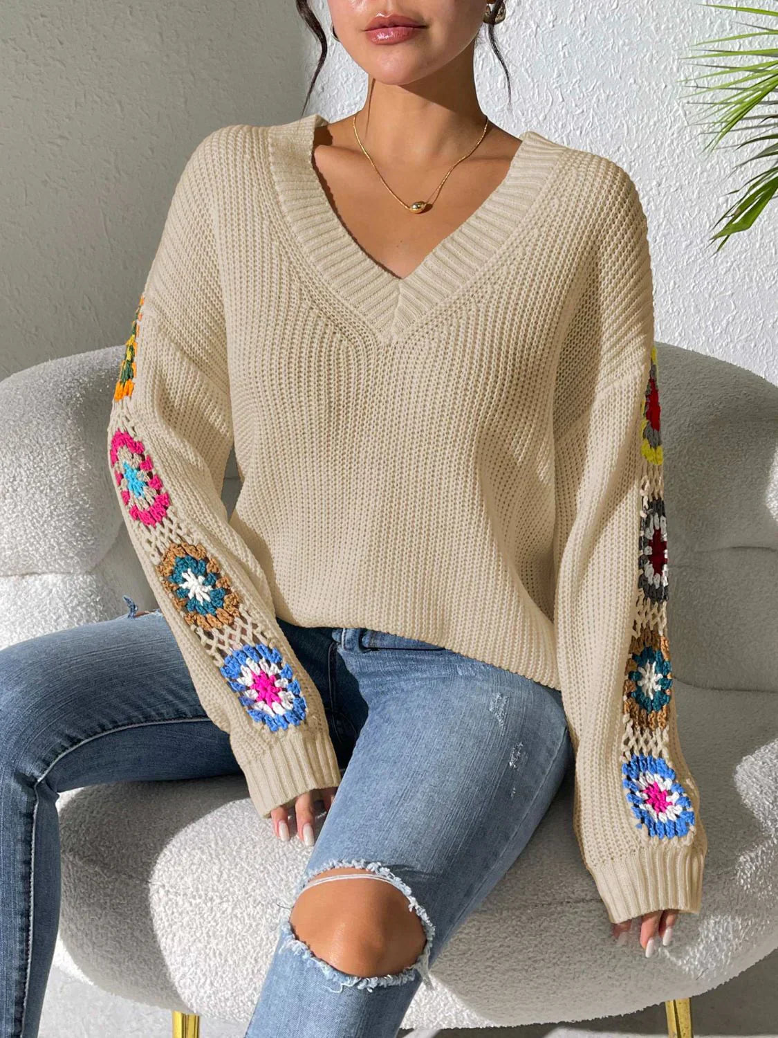 Pull en Maille avec Détails Crochet | Bohème & Doux | Style Décontracté