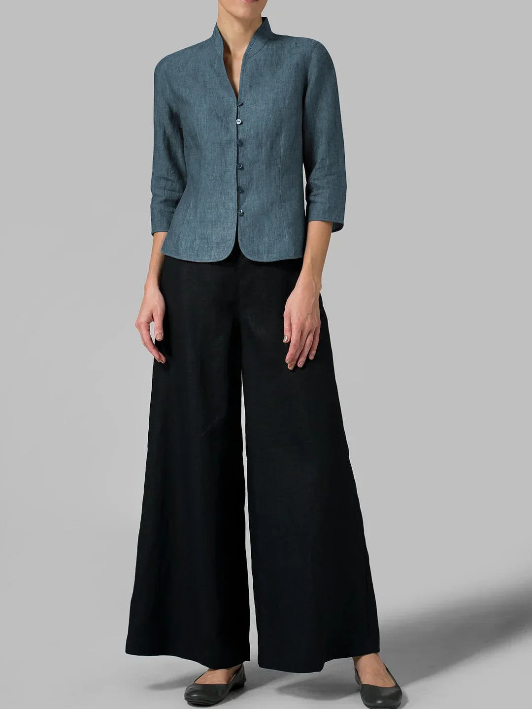 Blouse Femme en Lin | Col Mao | Élégante et Légère