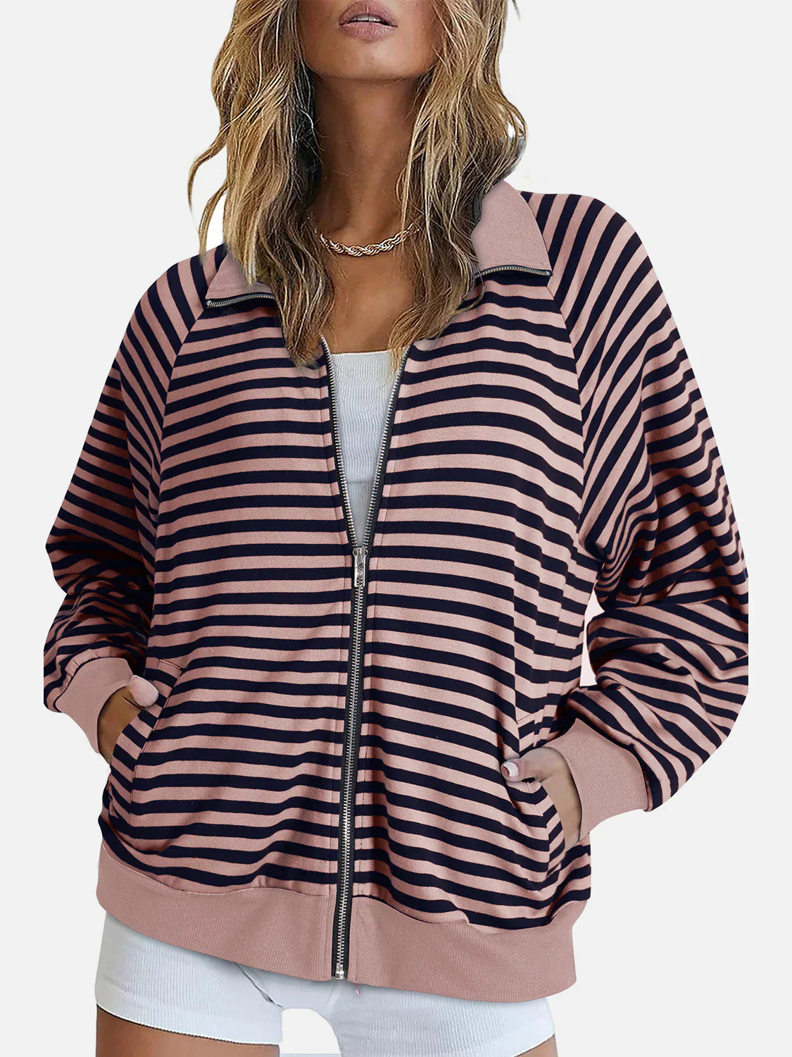 Veste Zippée Rayée | Confortable & Tendance | Manches Longues