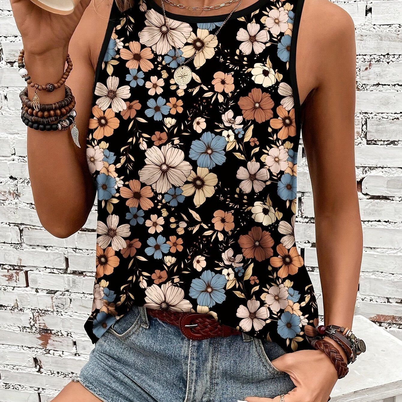 Fleur Sauvage | Top Sans Manches à Imprimé Floral Vintage
