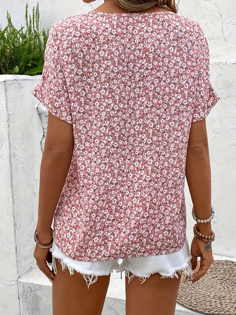 Blouse Fleurie | Rose Boutonnée | Légère et Décontractée