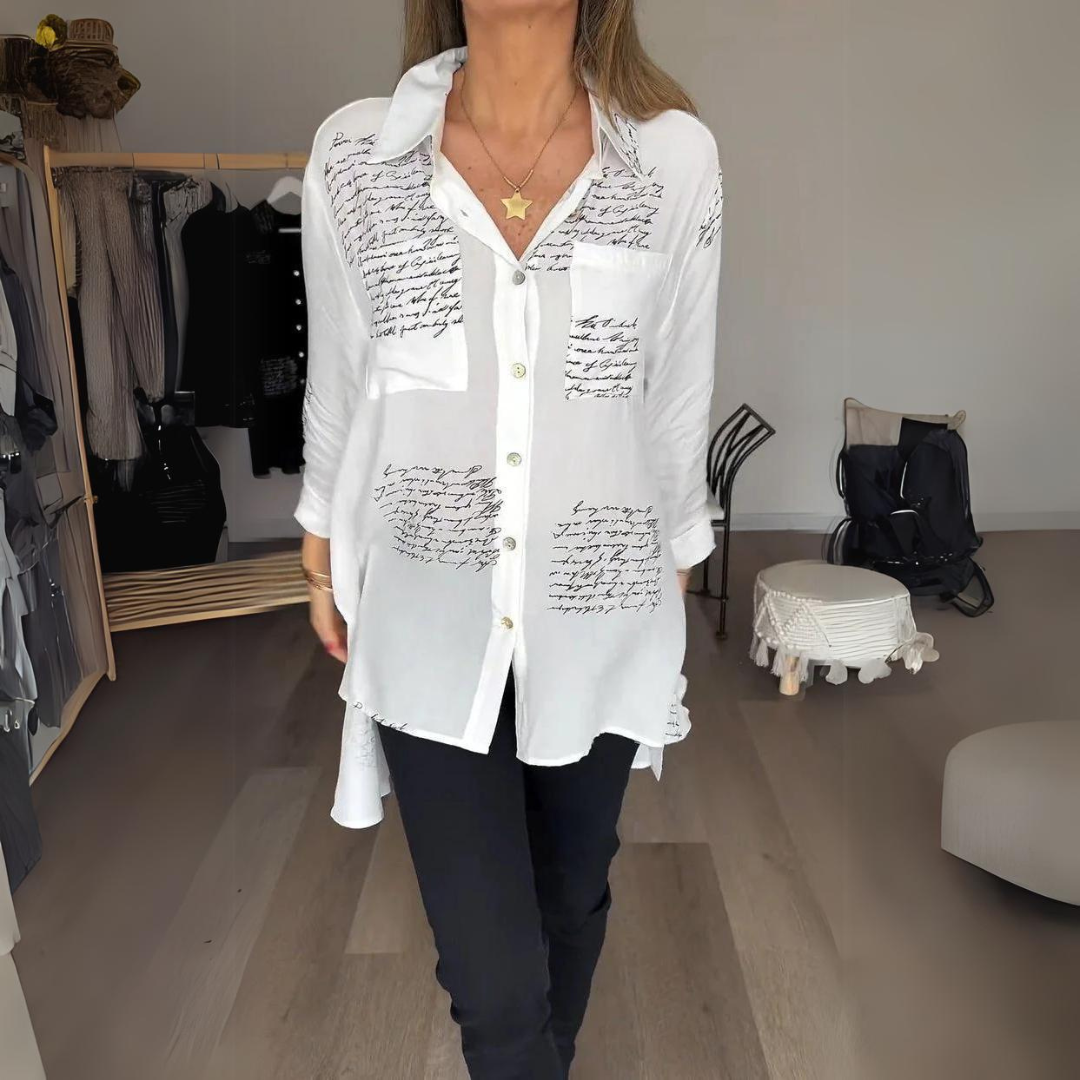 Chemise Femme | Imprimé Écriture | Fluide & Élégante