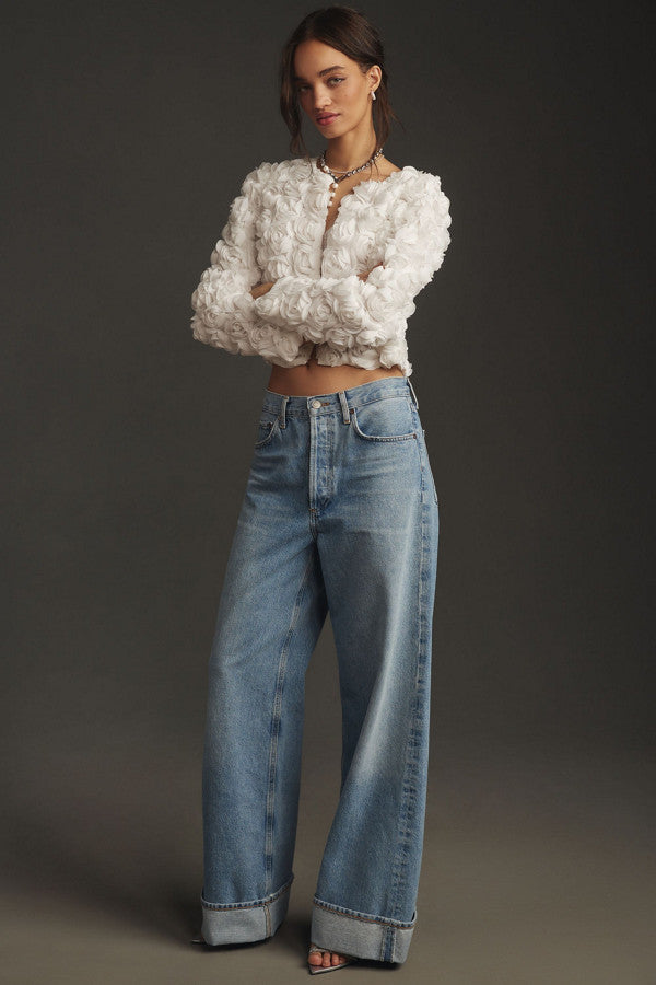 Blouse Blanche Fleurie 3D | Élégance Romantique et Texture Unique