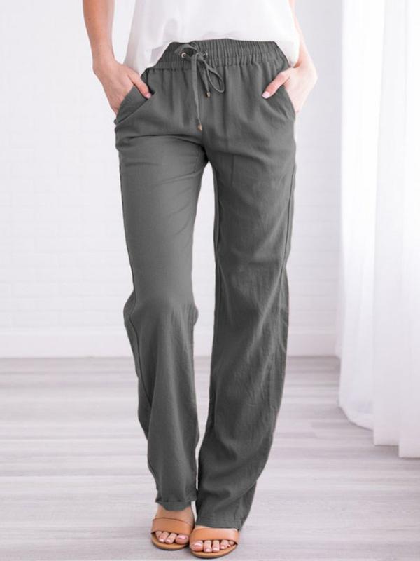 Pantalon Droit | Lin Léger | Taille Élastique & Cordon