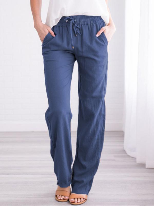 Pantalon Droit | Lin Léger | Taille Élastique & Cordon
