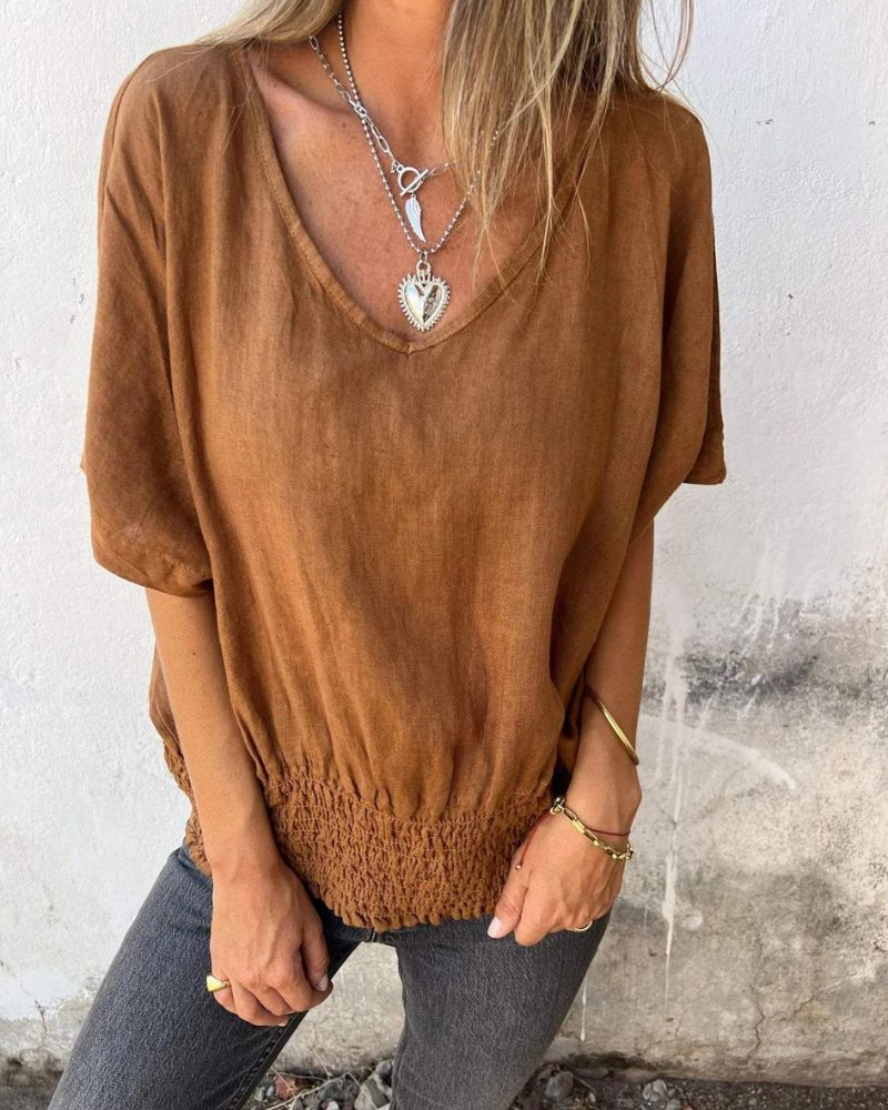 Top Décontracté à Col V | Confort et Style Minimaliste