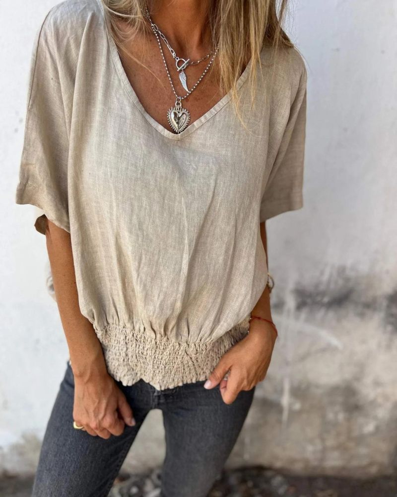 Top Décontracté à Col V | Confort et Style Minimaliste