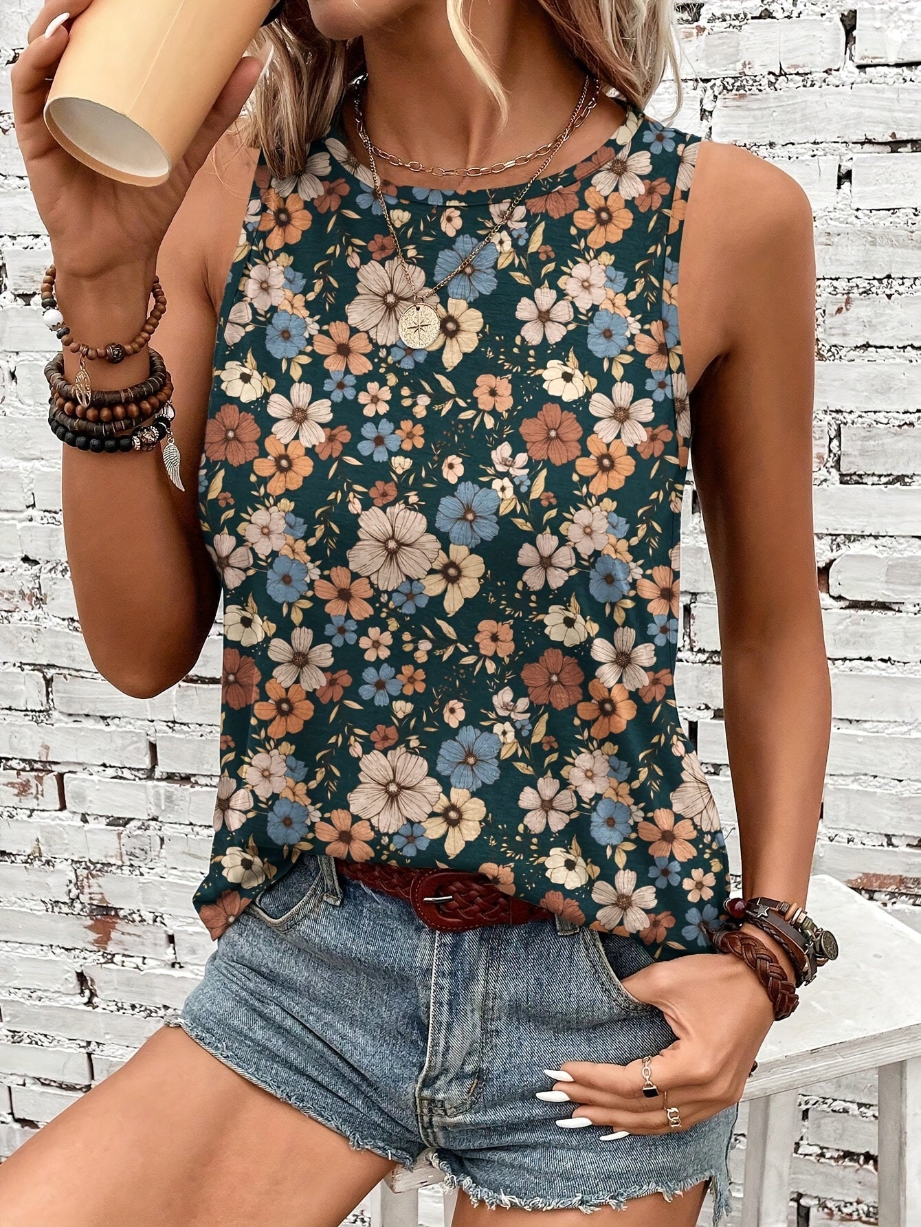 Fleur Sauvage | Top Sans Manches à Imprimé Floral Vintage
