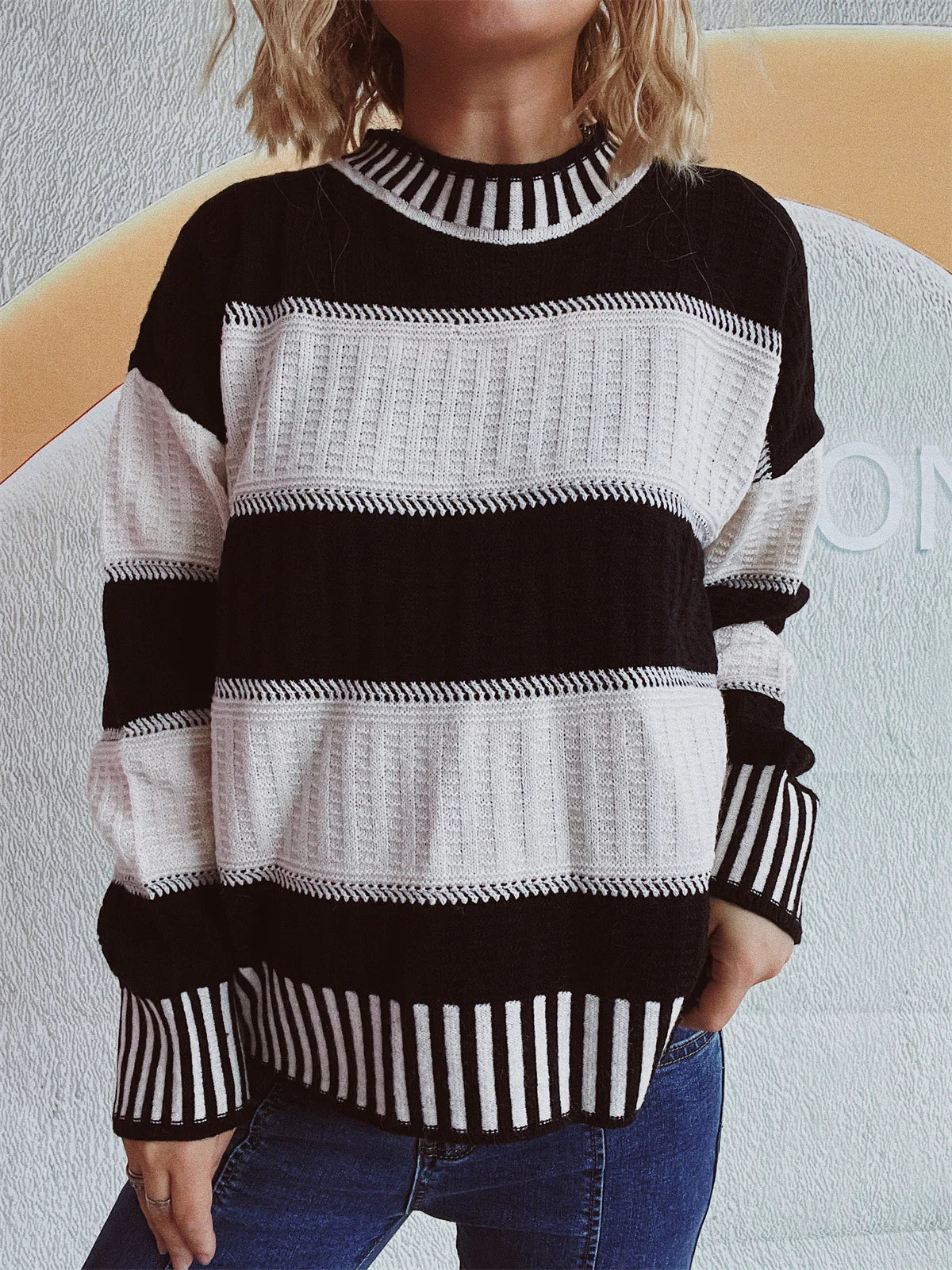 Pull en Maille | Rayures Élégantes | Chaud & Confortable