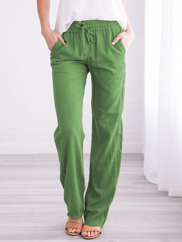 Pantalon Droit | Lin Léger | Taille Élastique & Cordon