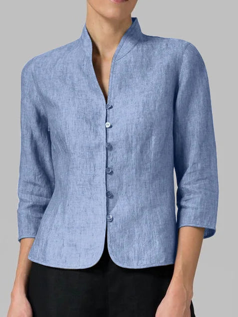 Blouse Femme en Lin | Col Mao | Élégante et Légère