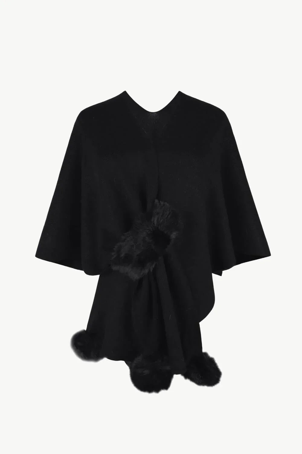 Poncho en Maille avec Pompons | Chic & Doux | Élégance Hivernale