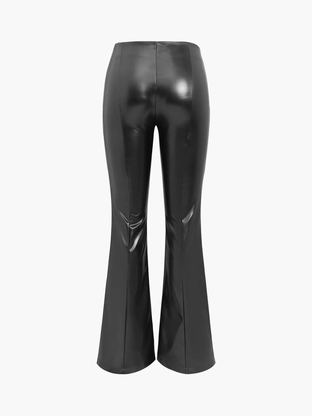Pantalon Évasé Effet Cuir avec Fente  |  Élégance Moderne