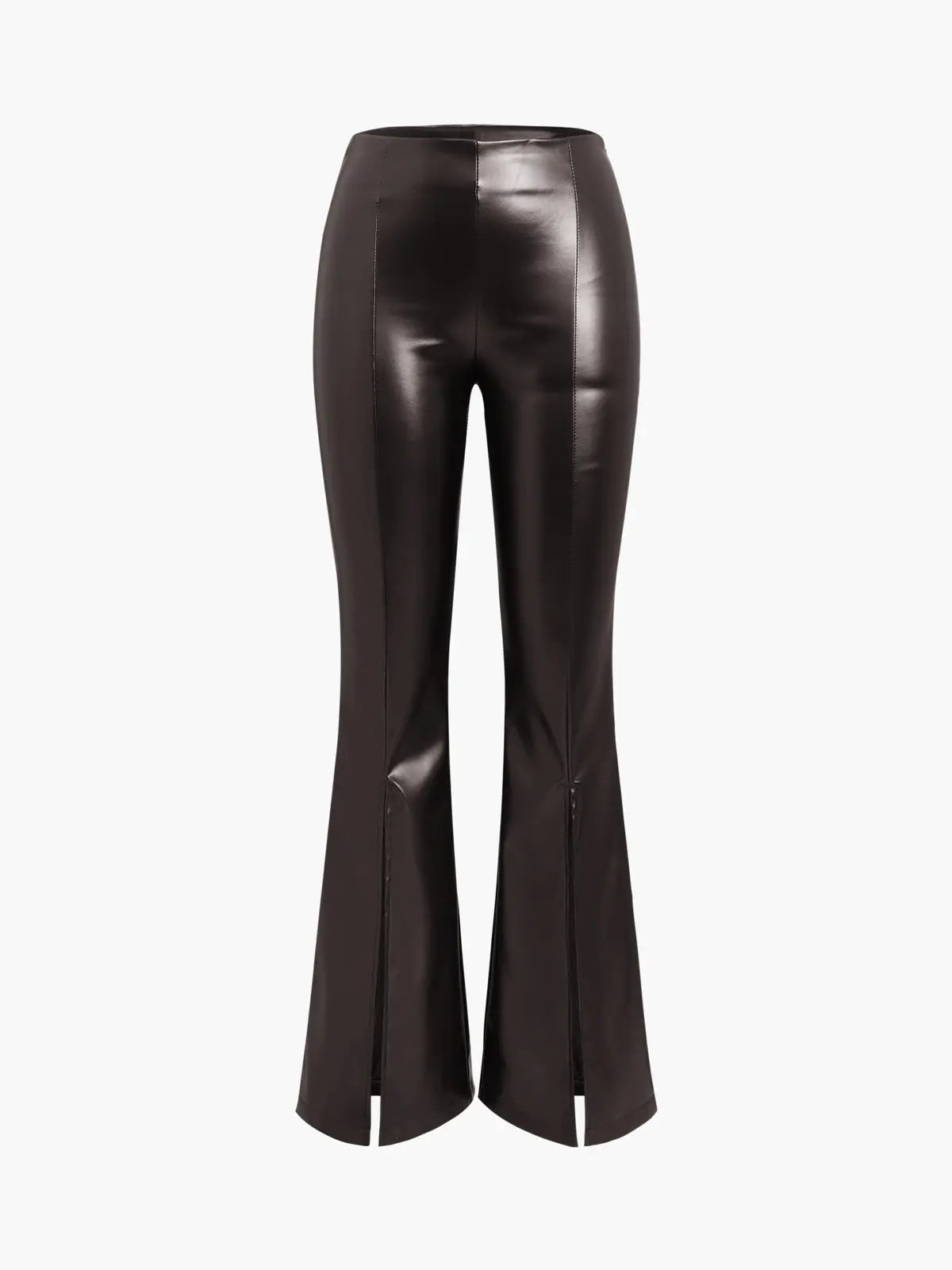 Pantalon Évasé Effet Cuir avec Fente  |  Élégance Moderne