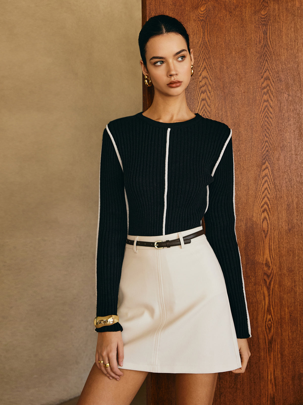 Alice - Pull Côtelé | Noir & Blanc | Moderne et Chic