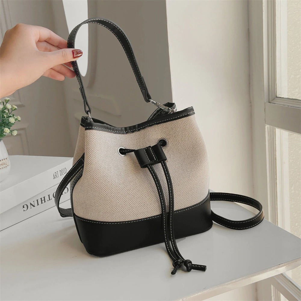 Sac Seau Bicolore | Élégance Décontractée | Toile & Simili Cuir