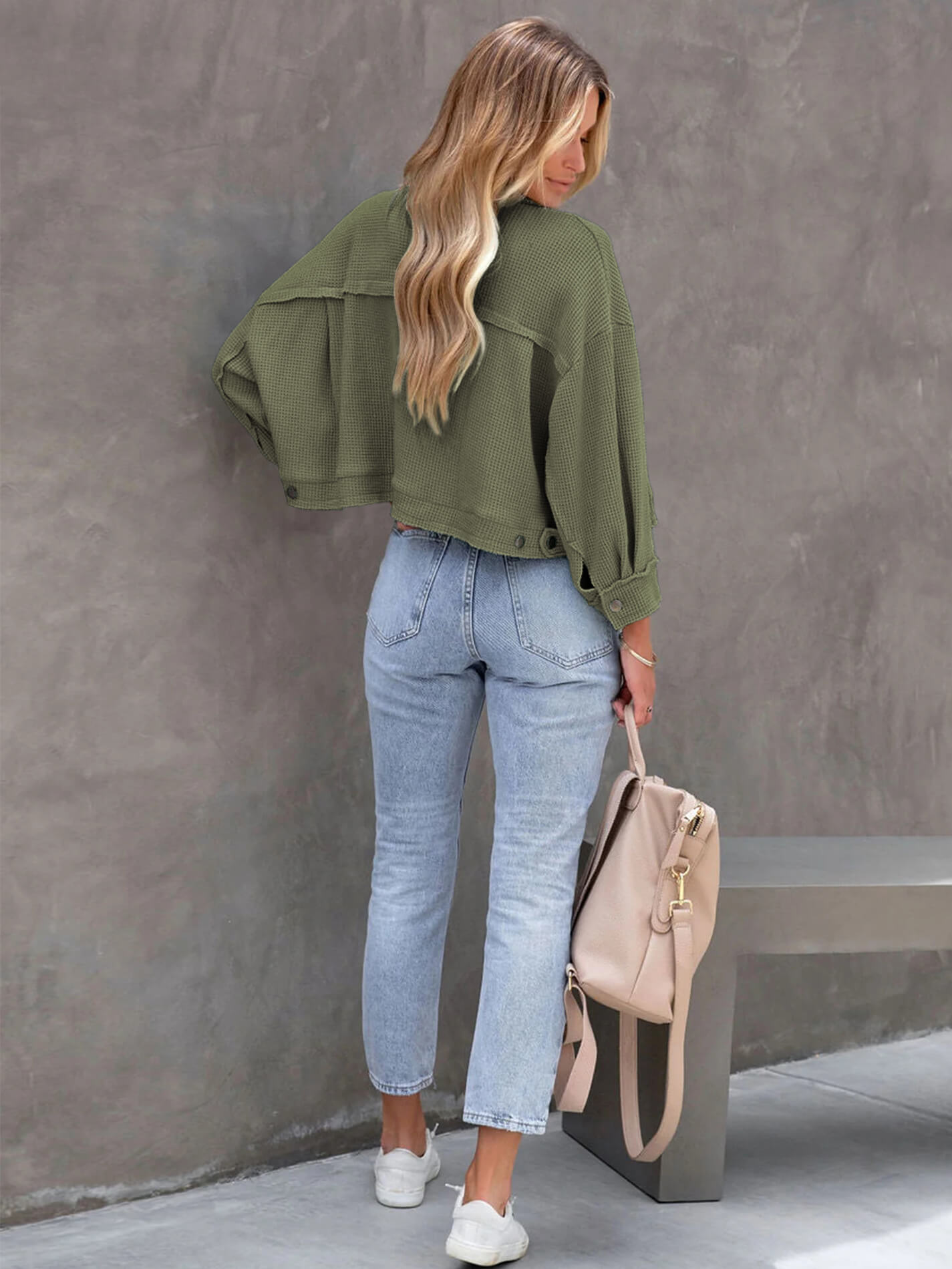 Veste Courte Waffle | Style Décontracté et Texture Nid d’Abeille