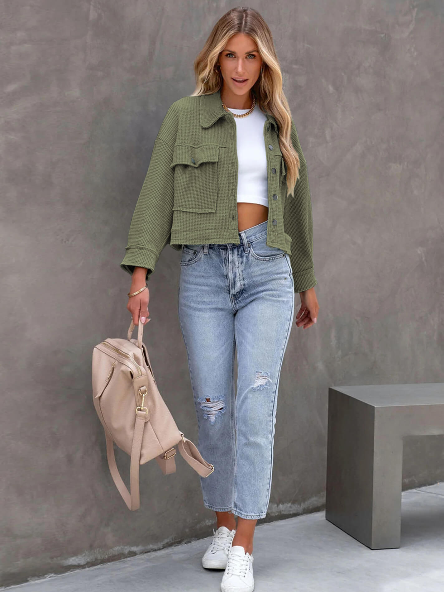Veste Courte Waffle | Style Décontracté et Texture Nid d’Abeille