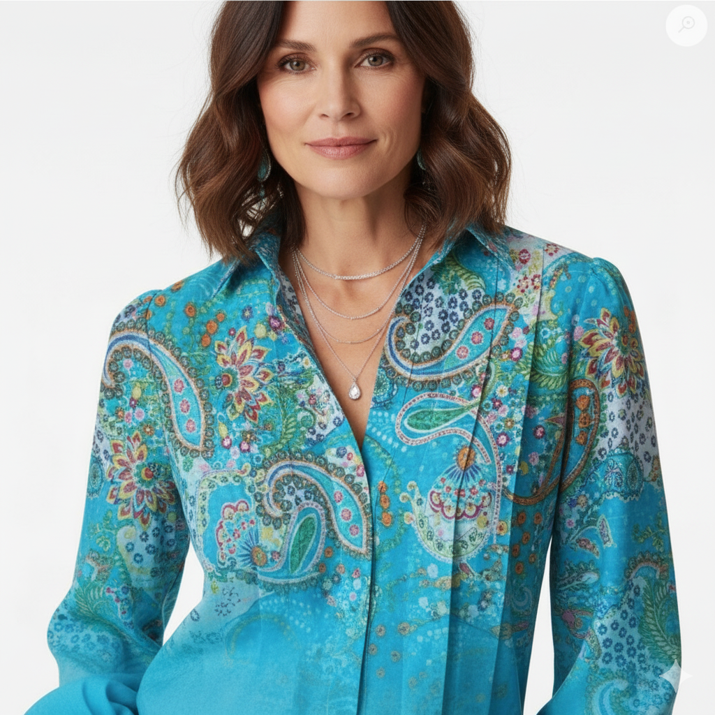 CHEMISE ÉLÉGANTE | Motif ethnique bleu