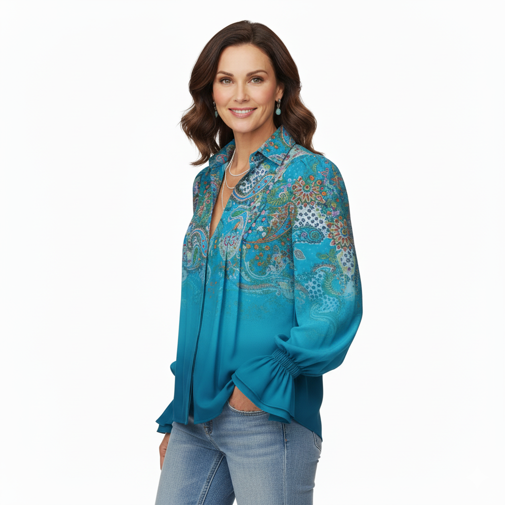 CHEMISE ÉLÉGANTE | Motif ethnique bleu