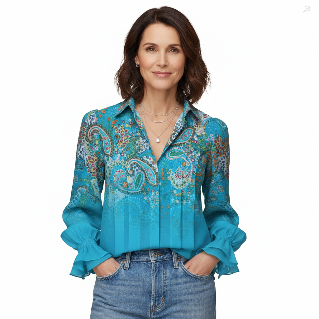 CHEMISE ÉLÉGANTE | Motif ethnique bleu