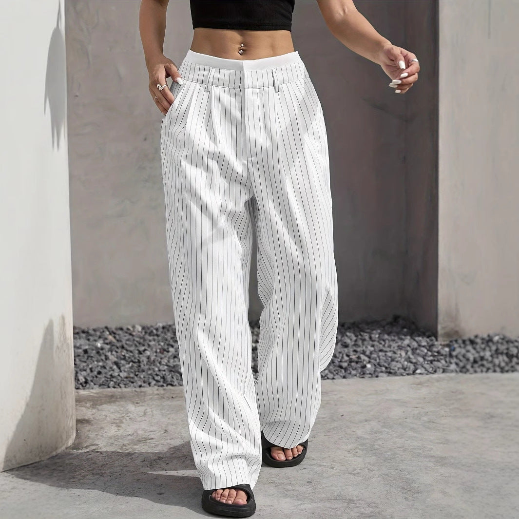 Pantalon Large à Rayures | Allure Décontractée et Élégance Urbaine