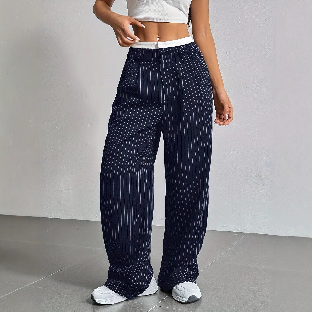 Pantalon Large à Rayures | Allure Décontractée et Élégance Urbaine