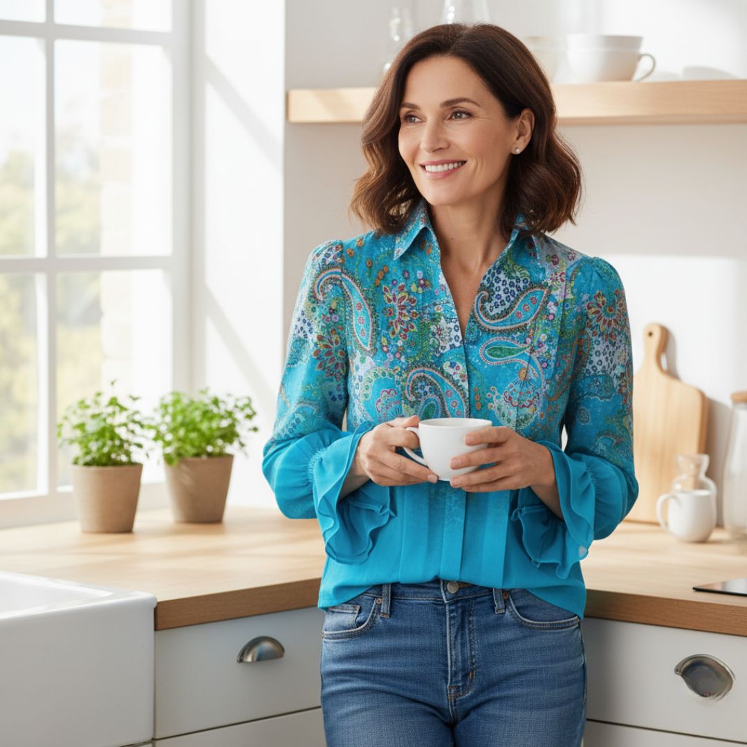 CHEMISE ÉLÉGANTE | Motif ethnique bleu