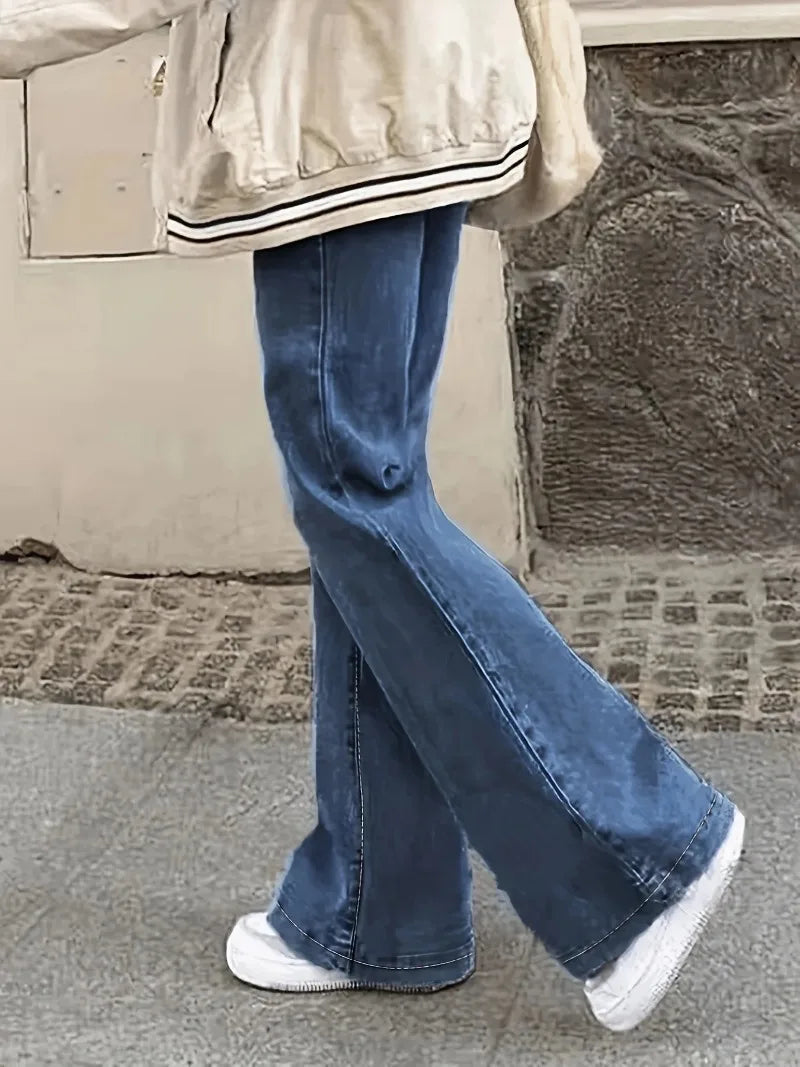 Jean Flare Taille Haute avec Délavage Vintage  |  Allure Décontractée