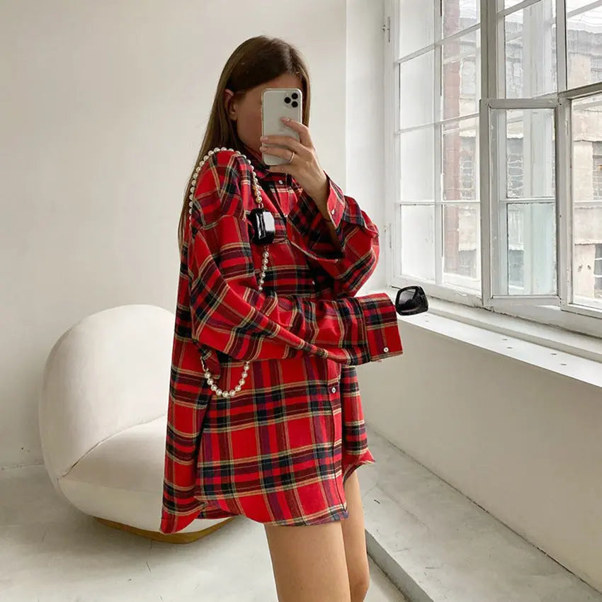Chemise Oversize à Carreaux | 100% Coton | Look Décontracté et Tendance