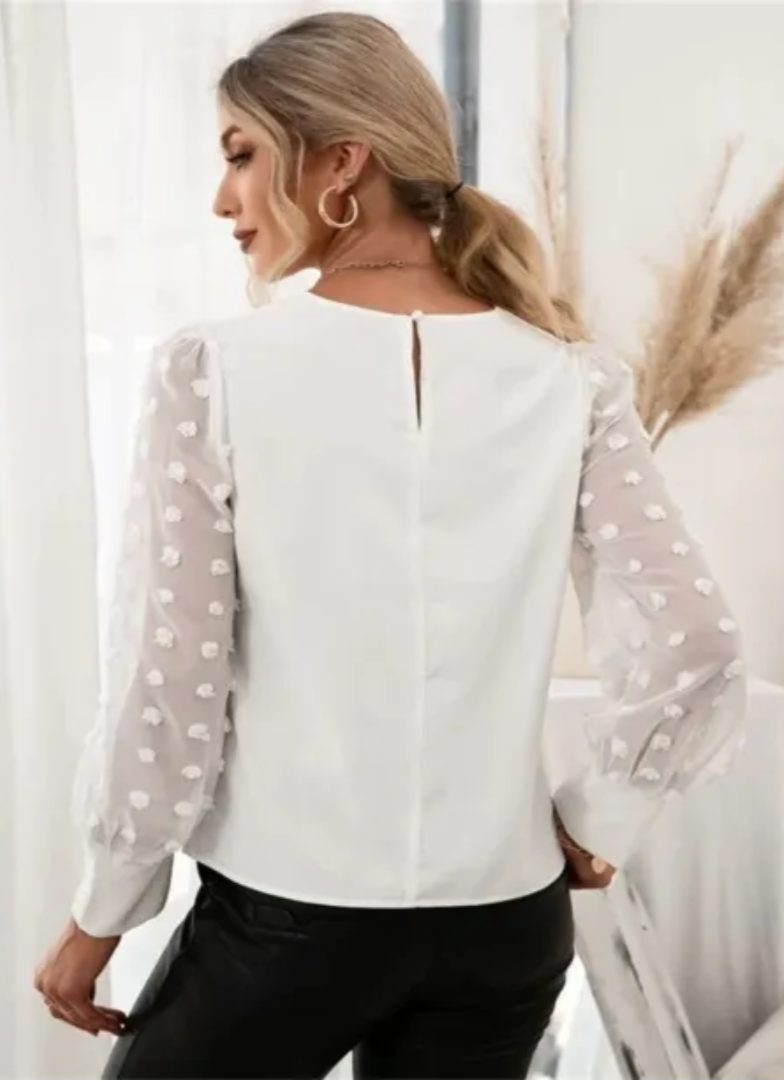Blouse Manches Transparentes à Pois | Coton | Élégance Délicate et Moderne