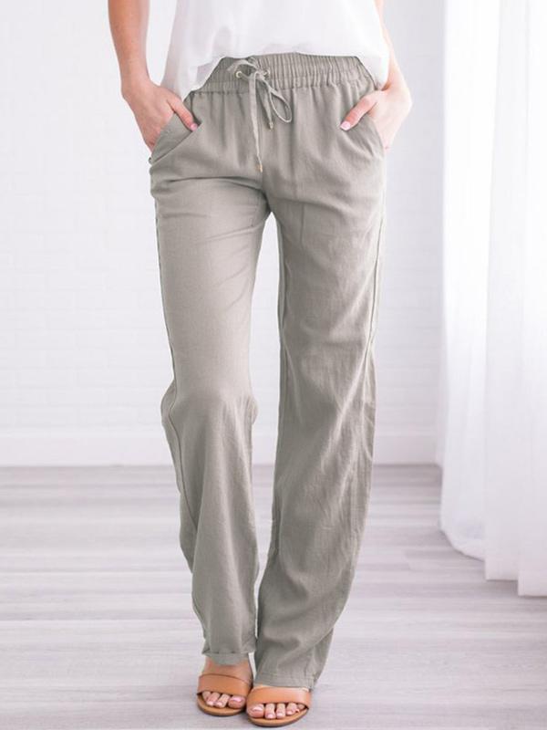 Pantalon Droit | Lin Léger | Taille Élastique & Cordon