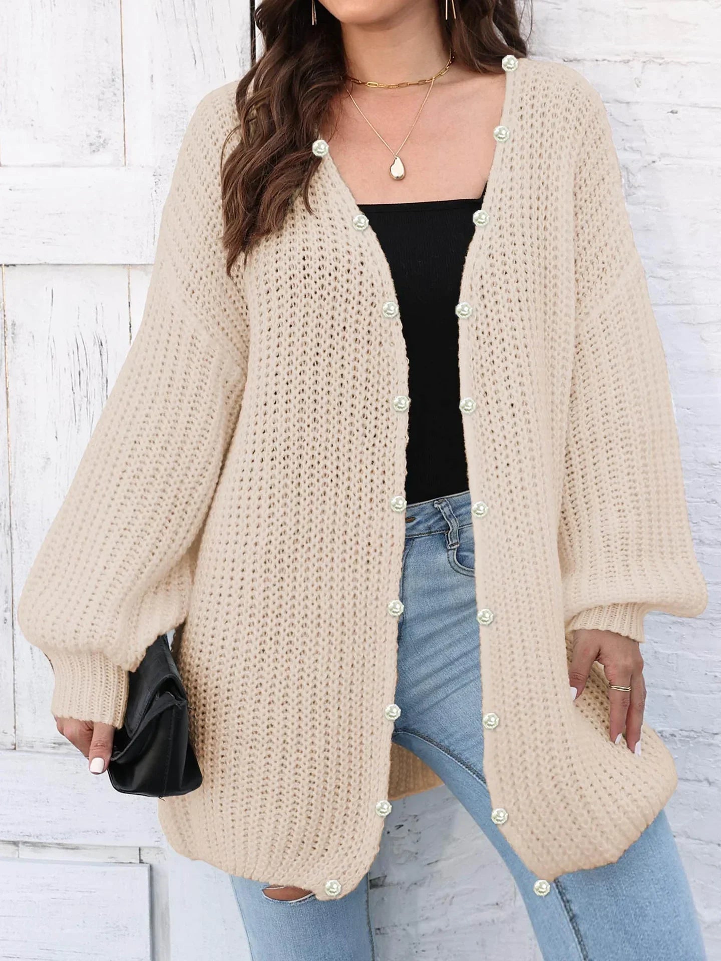 Cardigan Long | Maille Élégante | Boutons Perle & Confort