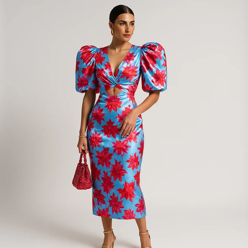 Carol - Robe Imprimée à Manches Bouffantes | Style Audacieux | Vibrante & Chic