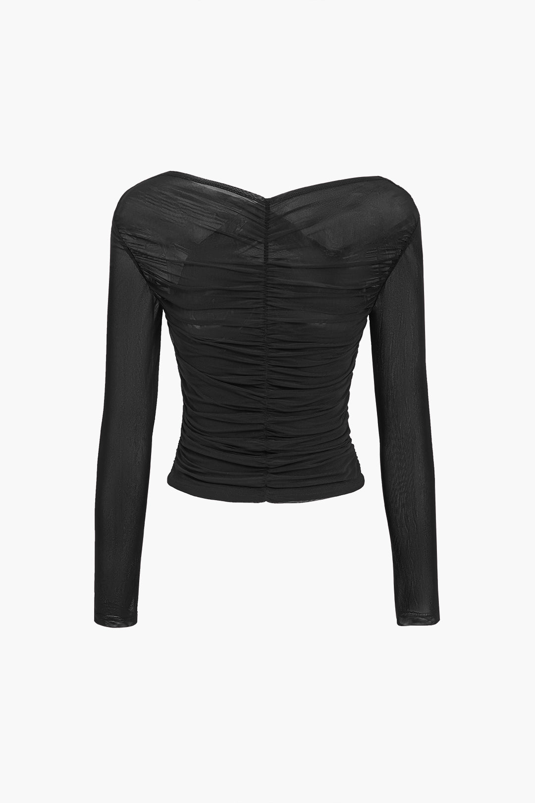 Top Croisé en Tulle | Élégance Drapée et Manches Longues