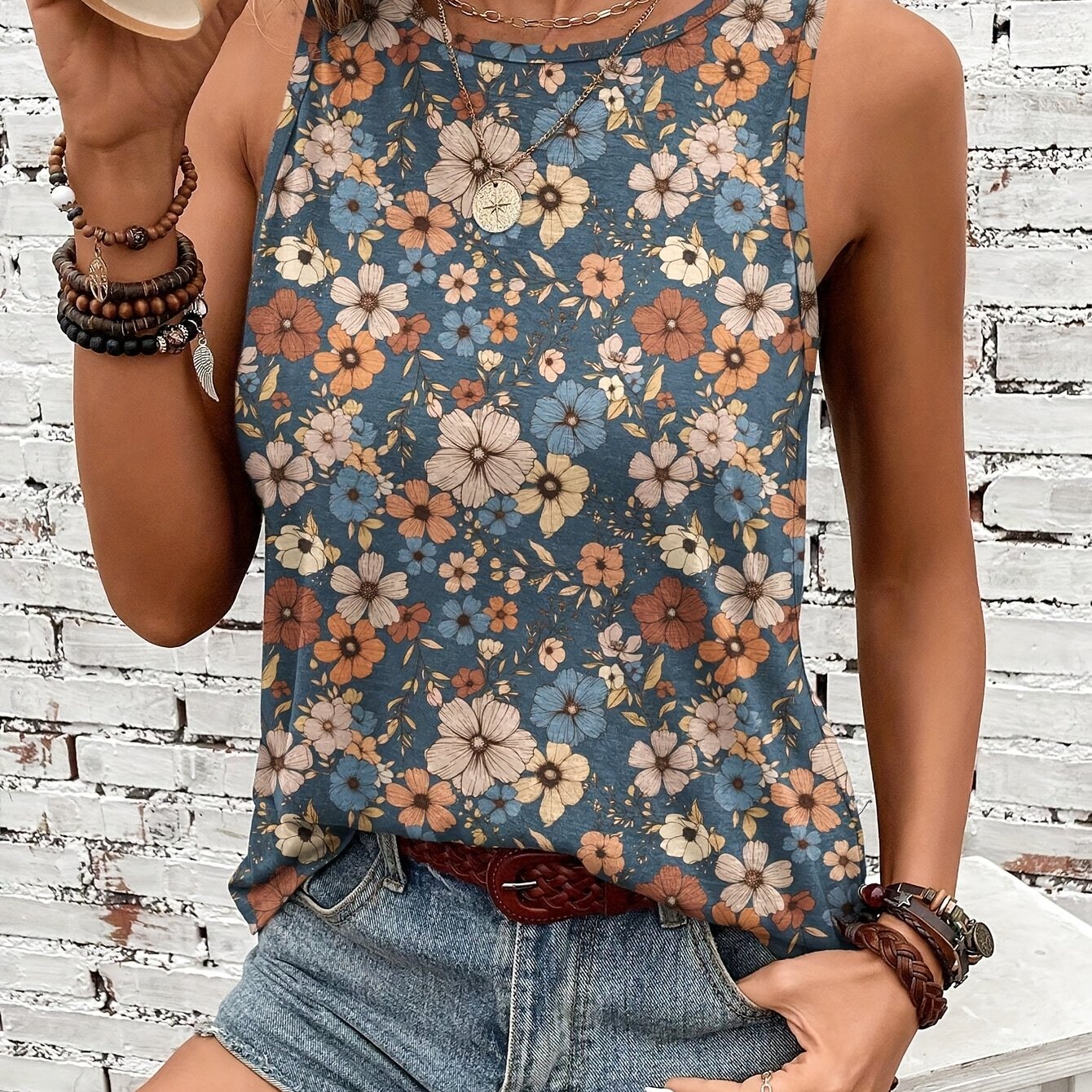 Fleur Sauvage | Top Sans Manches à Imprimé Floral Vintage