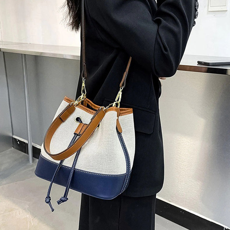 Sac Seau Bicolore | Élégance Décontractée | Toile & Simili Cuir
