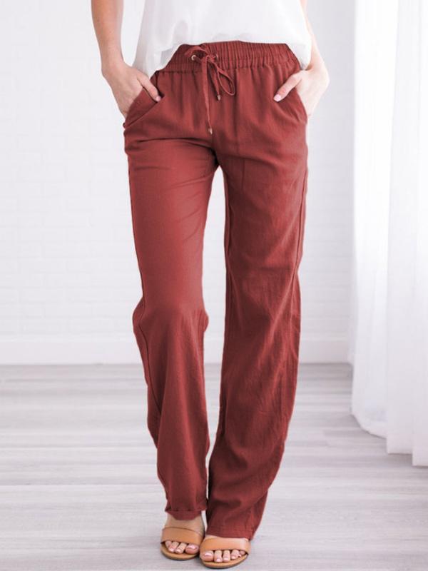 Pantalon Droit | Lin Léger | Taille Élastique & Cordon