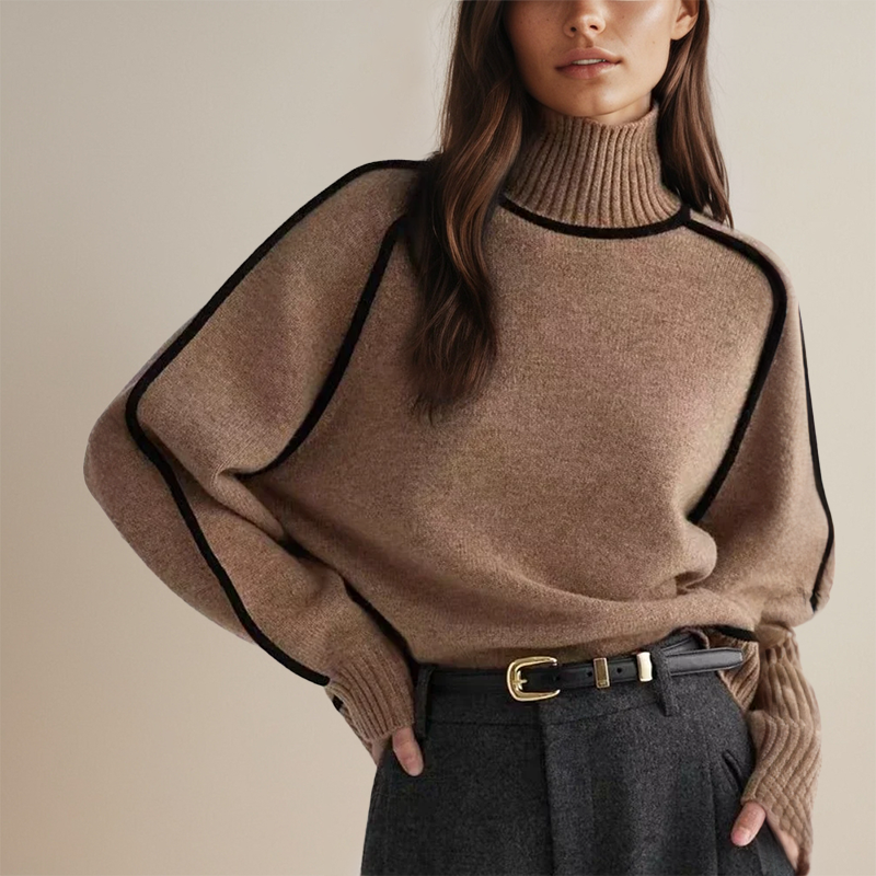 Pull Oversize | Col Roulé & Détails Contrastés | Chic & Confortable