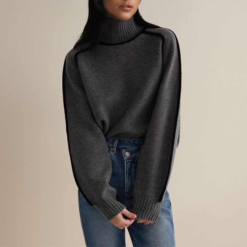 Pull Oversize | Col Roulé & Détails Contrastés | Chic & Confortable