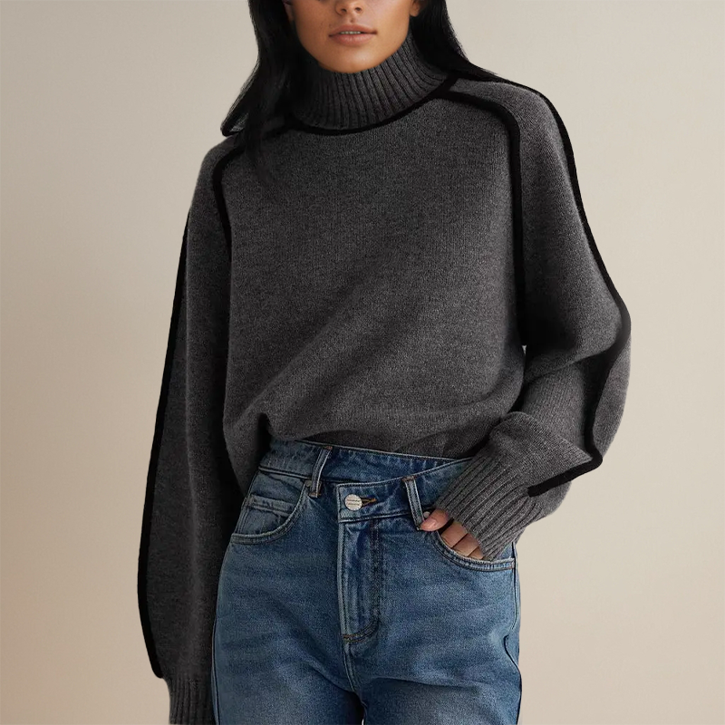 Pull Oversize | Col Roulé & Détails Contrastés | Chic & Confortable