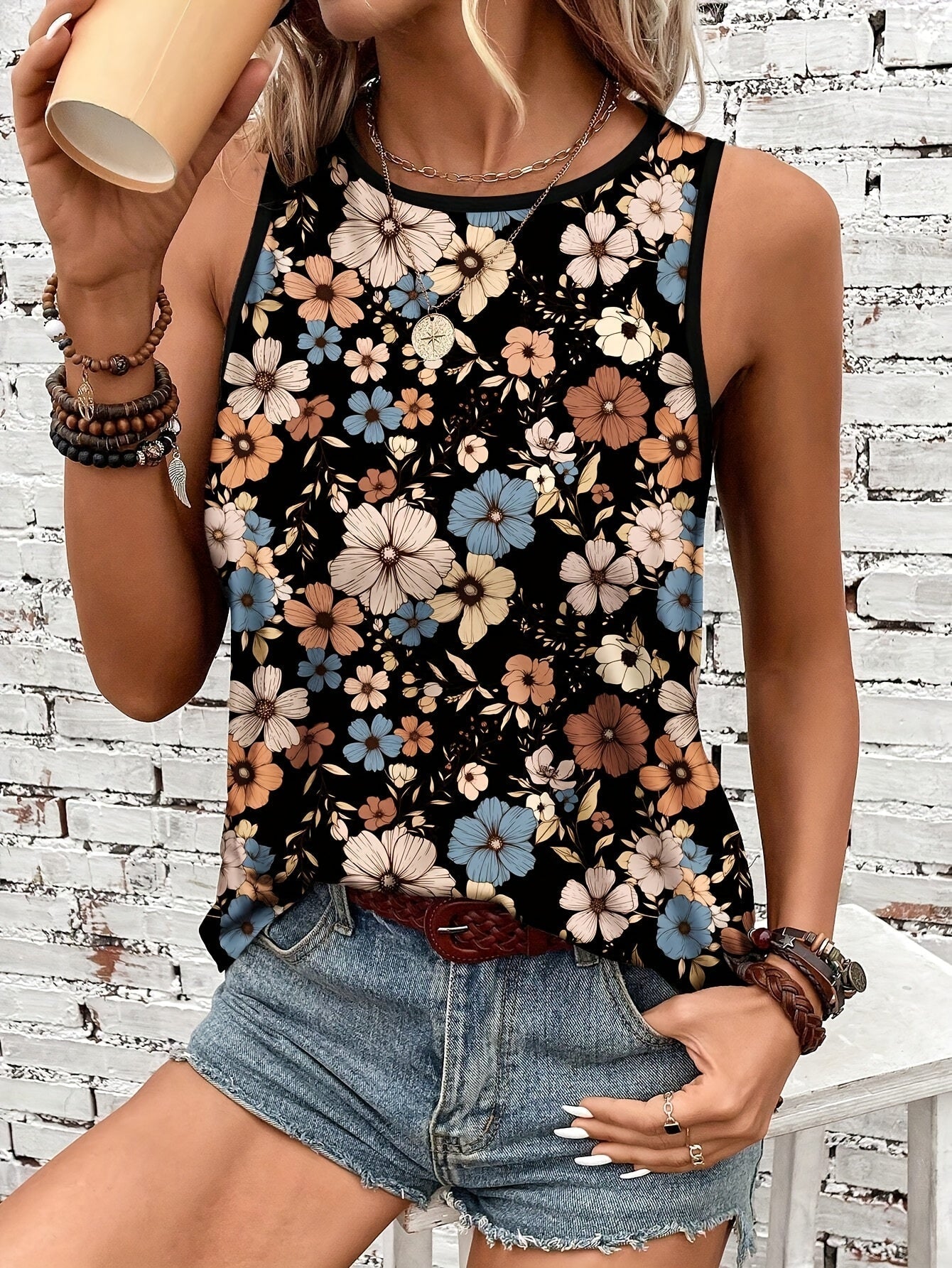 Fleur Sauvage | Top Sans Manches à Imprimé Floral Vintage