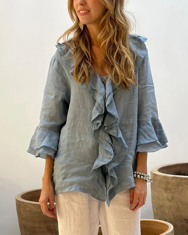 Élégance Décontractée | Blouse à Volants et Manches Évasées