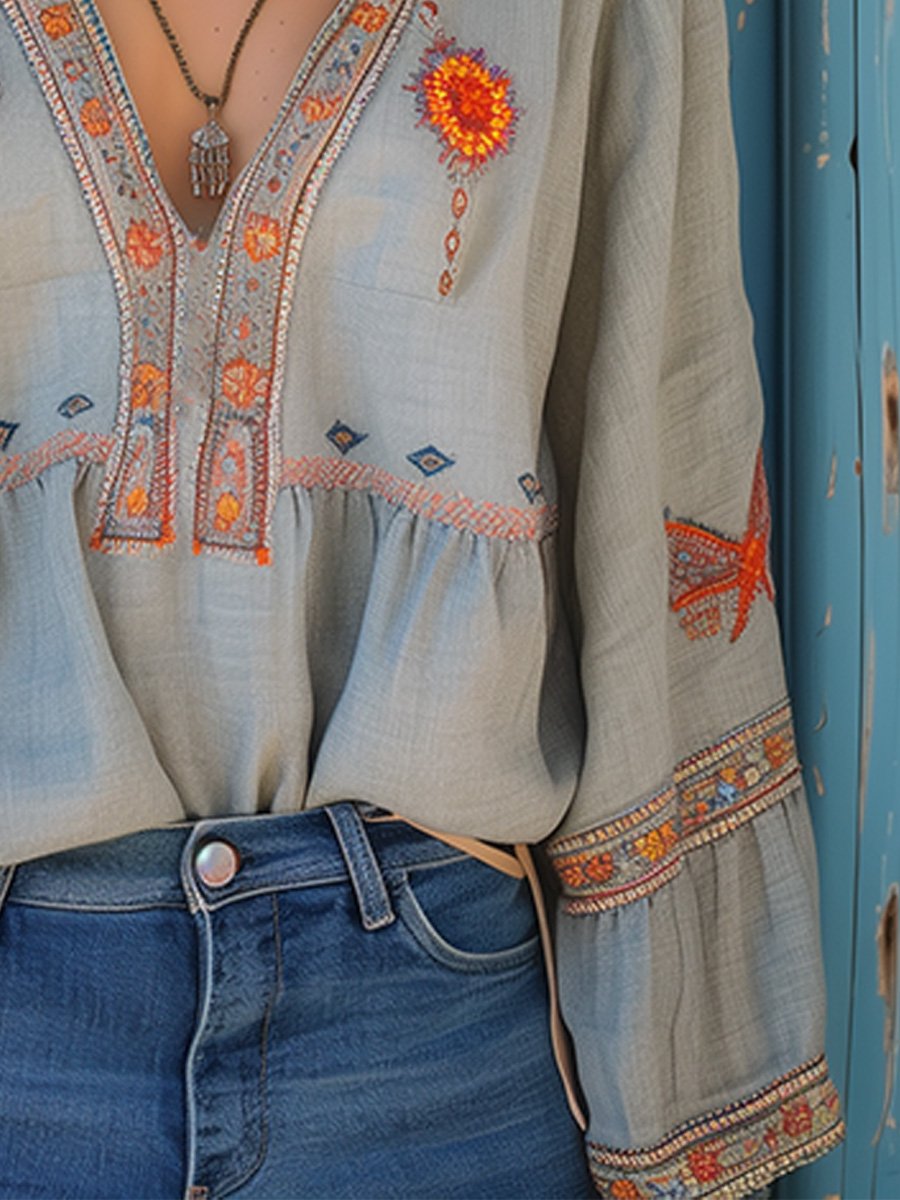 Blouse Bohème Azur | Broderies Authentiques & Esprit Libre