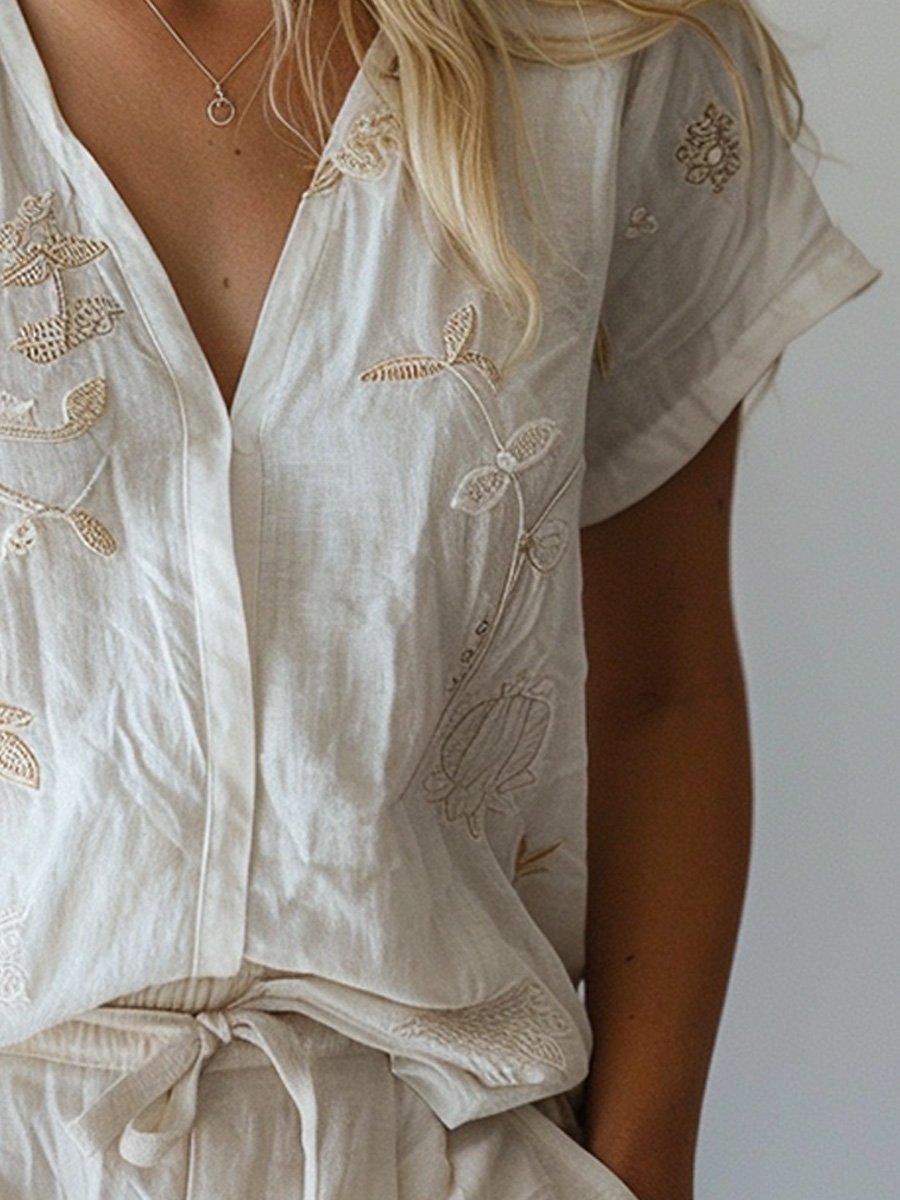Blouse Brodée Soleil Doux | Légèreté & Charme Naturel