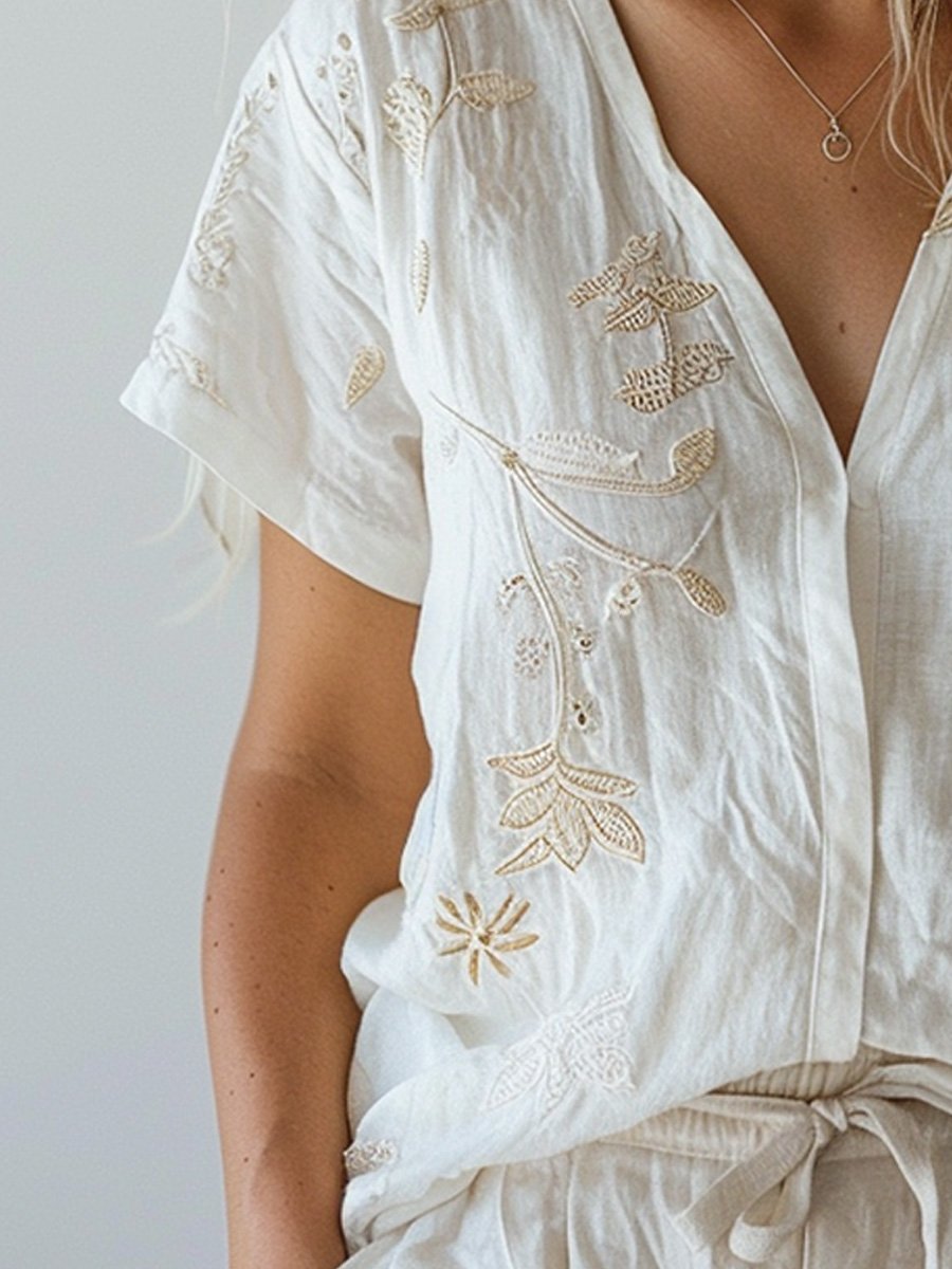 Blouse Brodée Soleil Doux | Légèreté & Charme Naturel