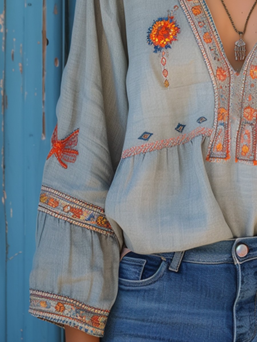 Blouse Bohème Azur | Broderies Authentiques & Esprit Libre
