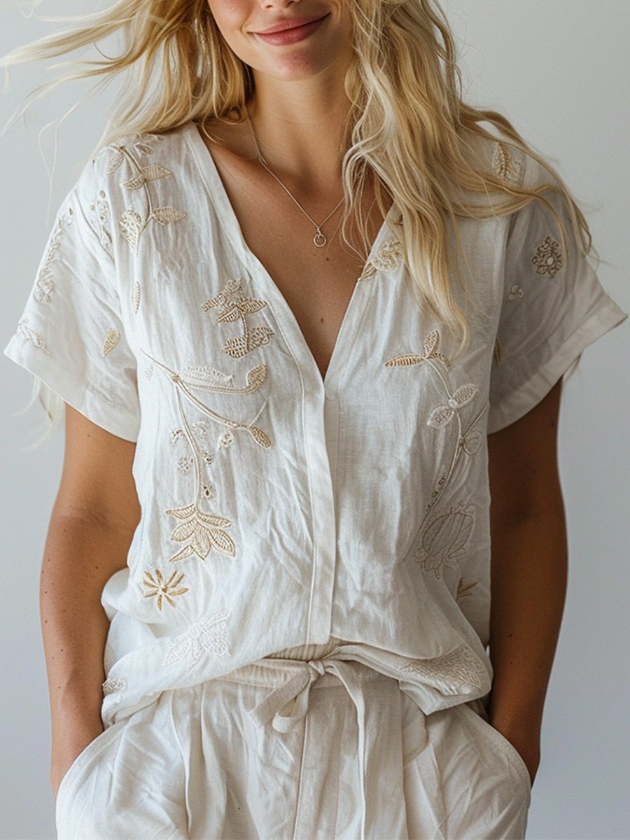 Blouse Brodée Soleil Doux | Légèreté & Charme Naturel