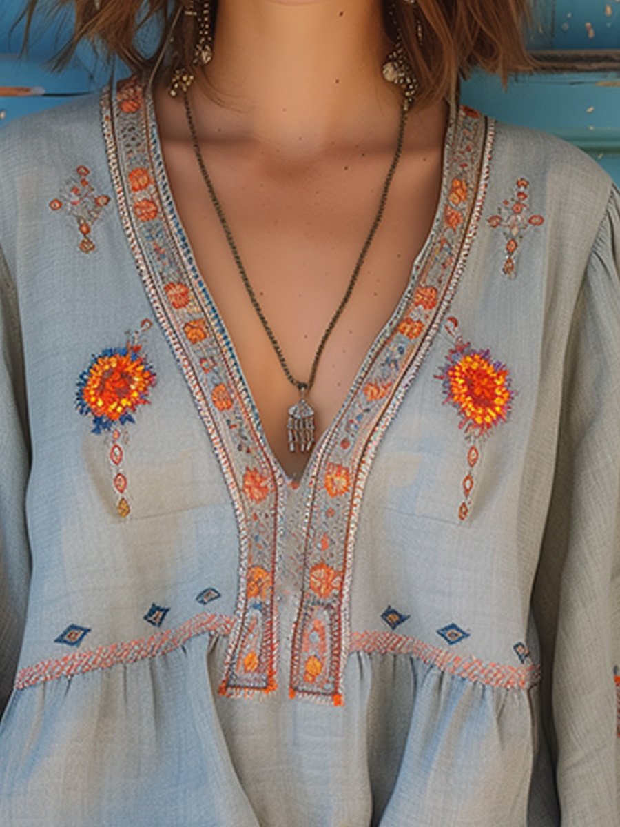 Blouse Bohème Azur | Broderies Authentiques & Esprit Libre