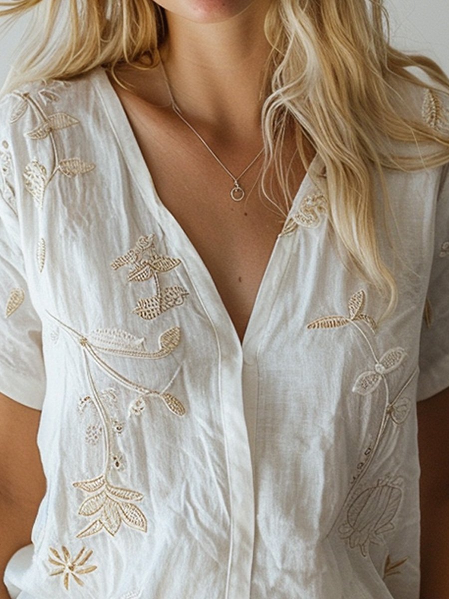 Blouse Brodée Soleil Doux | Légèreté & Charme Naturel